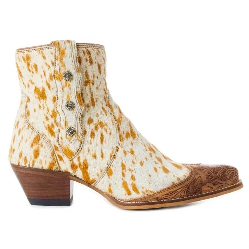 NEW Southwestern Myra Bag Leather CowHair Gold White Women’s Size 10 Ankle Boots